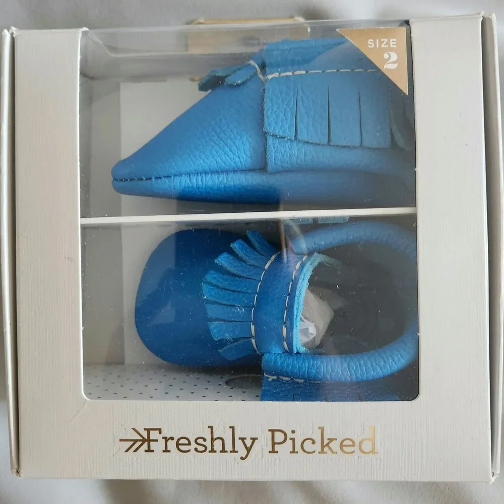NIB Neon Blue Moccasin Baby Shoe 2